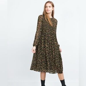 Zara Trafaluc Floral Smocked Midi Dress - Sheer & Flowy - Size S